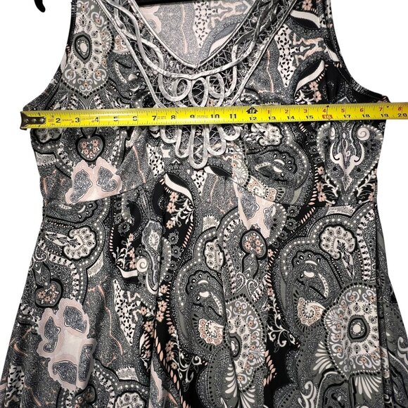 World Unity Sleeveless Paisley Maxi Dress Embroidery Gray Green Flowy Gypsy - Picture 10 of 12